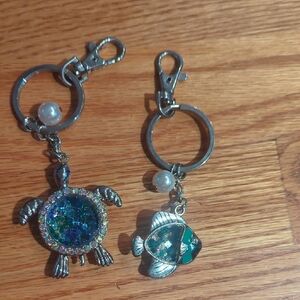 Bag Charms Silver and Green Turtle and Fish Key Holders